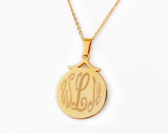 Personalized Monogram Necklace, 14K Gold Monogram Necklace,3 Initial Monogram Necklace,1.2" inch Monogrammed Gifts for Girl, Women.