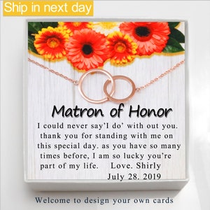 Matron of Honor Gift, Maid of Honor Gift, Bridesmaid Gift, Thank You Gift, Personalized Gift Card, Wedding Gift, Matron of Honor Necklace