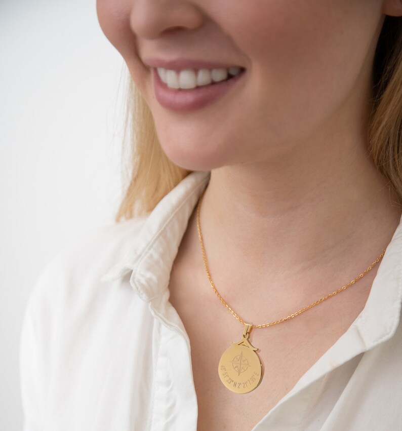 Personalized Coordinates Disc Necklace Coordinates Necklace Compass Necklace GPS Location Necklace