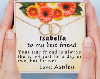 Personalized True friends are never far apart Custom Interlocking Circle Necklace - Keepsake  - Workmates Friendship Gift - Friends