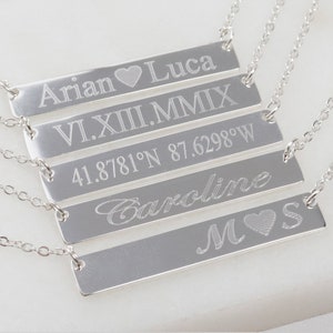 Sterling Silver Bar Necklace, Engraved Necklace,Personalized Necklace,Nameplate Necklace, Name Necklace,Bar necklace