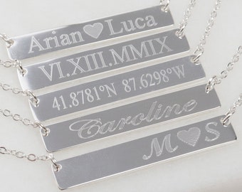 Sterling Silver Bar Necklace, Engraved Necklace,Personalized Necklace,Nameplate Necklace, Name Necklace,Bar necklace