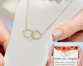 Colar de presente para mãe e filha, presente de dia das mães, presentes para mãe, colar para mãe, 2 círculos assimétricos