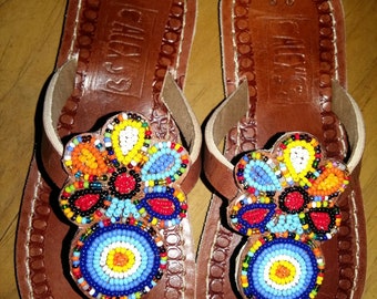 girls sandals / children sandals / beaded sandals / maasai sandals / leather sandals
