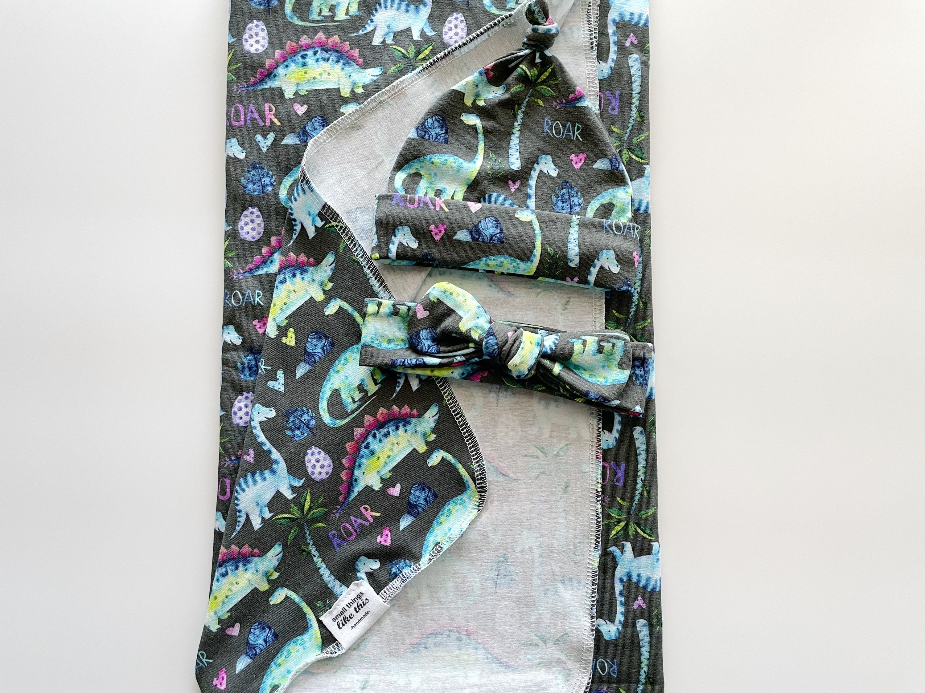 Dinosaur Swaddle Blanket Set Hat or Headband Baby Girl Etsy
