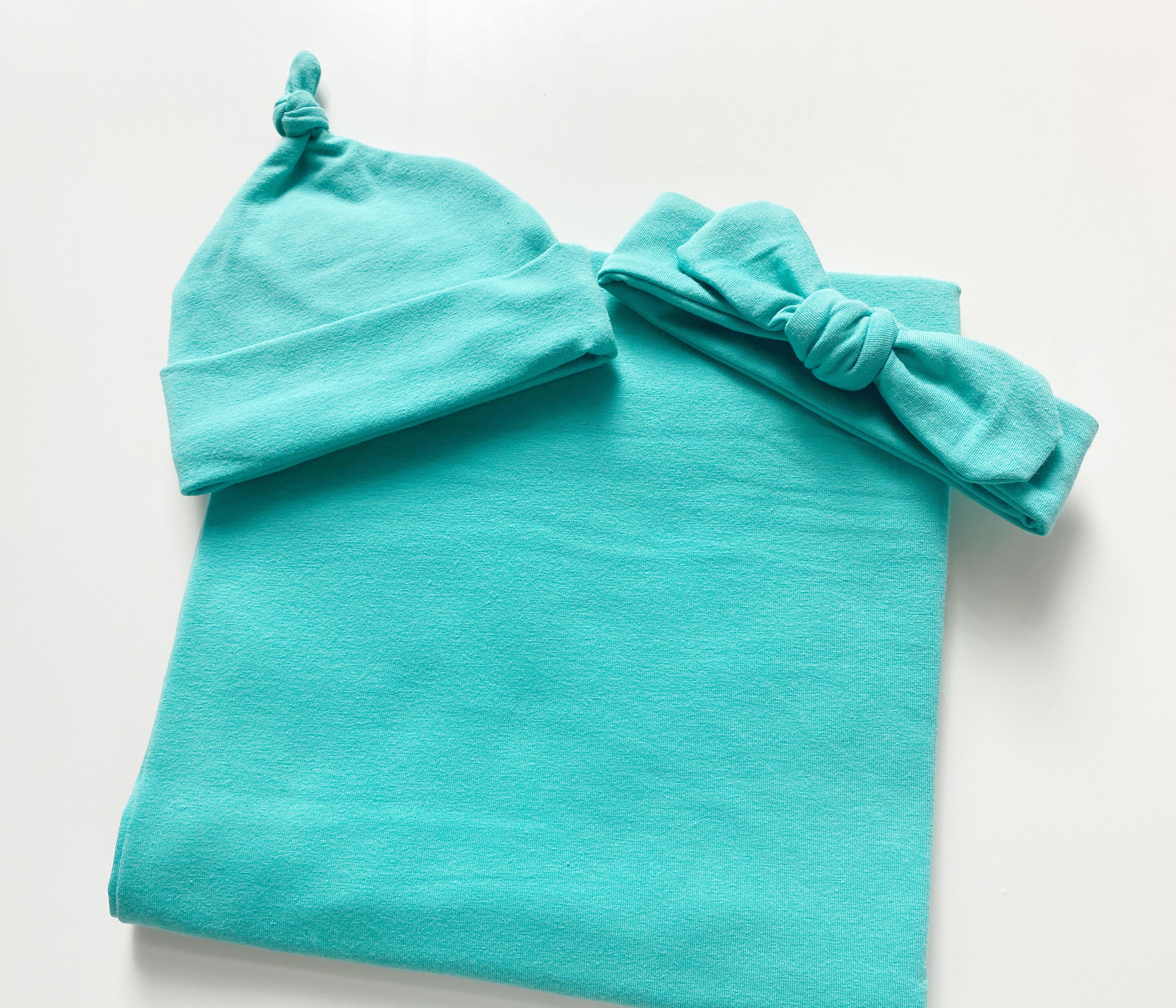 Turquoise Swaddle Blanket Set With Hat or Headband Baby Girl Etsy