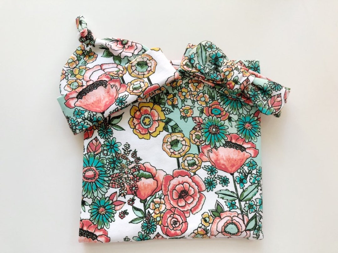 Boho Baby Swaddle Blanket Set, Hat or Headband, Newborn Girl Shower