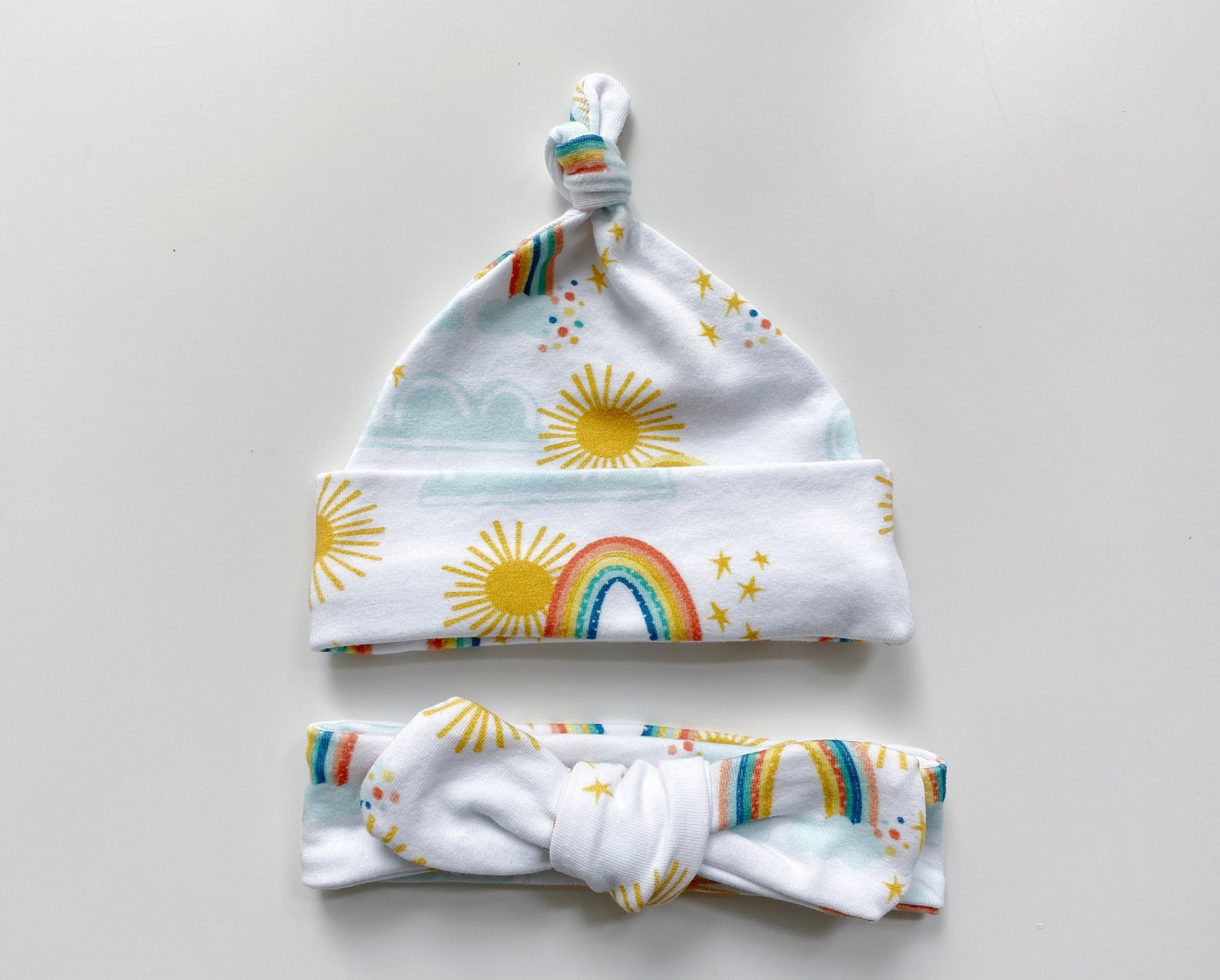 Rainbow swaddle blanket set matching hat or headband newborn Etsy