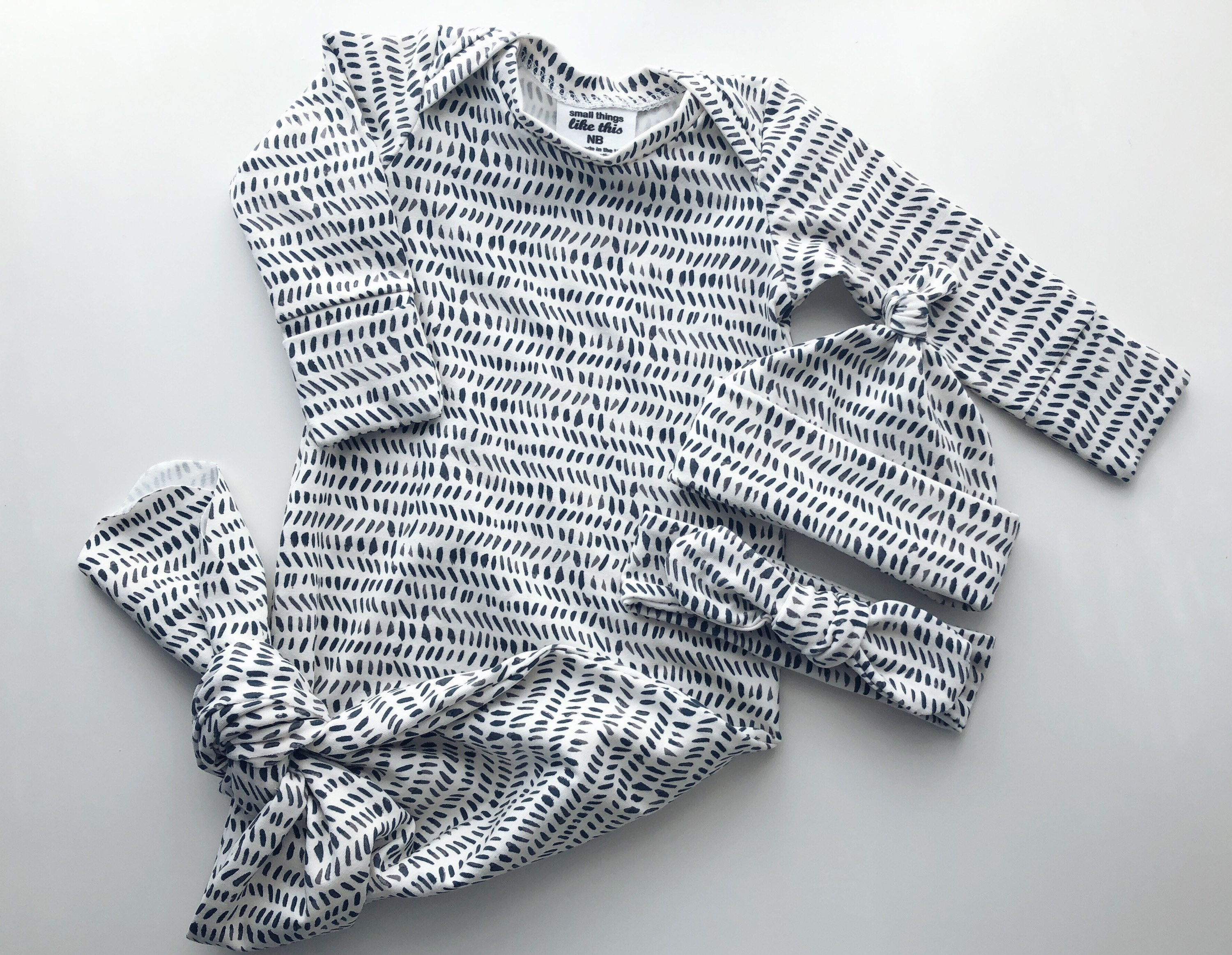 Knotted baby gown set with hat or headband newborn boy or Etsy