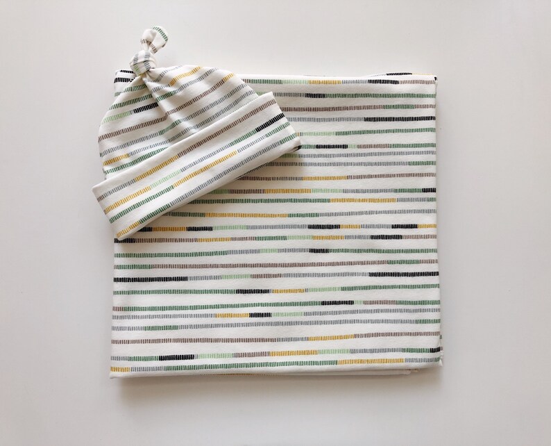 small things like this large and stretchy baby shower gift baby boy newborn Swaddle blanket and hat set infant present beanie knot
