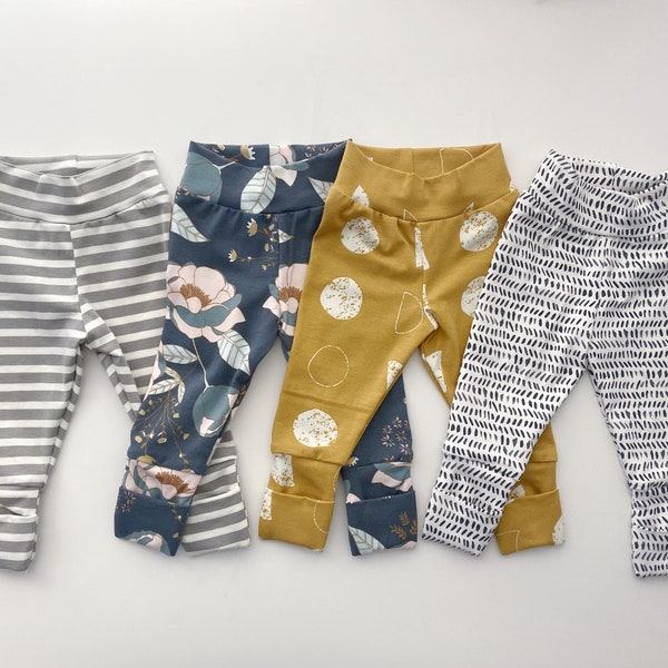 Footie baby pants, newborn baby boy or girl, foldover cuffs footed leggings, gender neutral, coming home outfit, convertible, cover feet