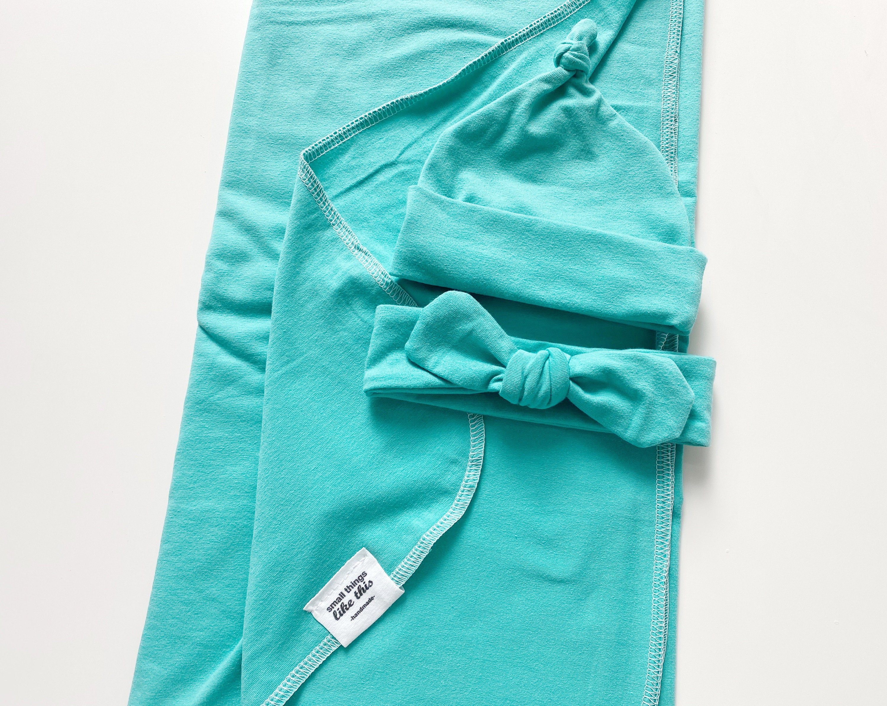 Turquoise Swaddle Blanket Set With Hat or Headband Baby Girl Etsy