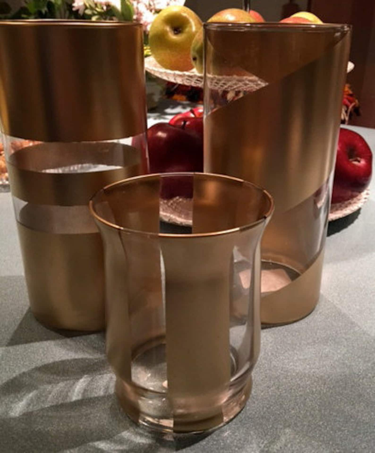 3 Metallic Gold Round Vases Etsy