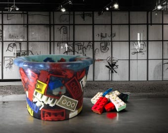 Handgemaakte LEGO-steen harspot, funky bureaudecor
