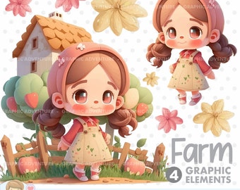 Farm Clipart, Farmer Girl, Farm Party, Farm House, Clipart, Vector Clipart, Vector Graphic, Png, Farm Graphics, Cute Graphics, Cute Clipart