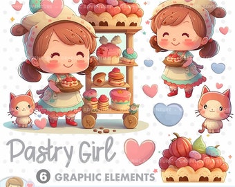 Bakery Clipart, Pastry Girl Clipart, Girl Baking, Cake Clipart, Pastry Clipart, Dessert Clipart, Chef Clipart, Kitchen, Supplies, Sweets