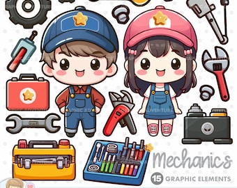 Mechanic Clipart, Mechanical, Children Mechanic, Clipart, Job Clipart, Tools Clipart, Car Tools, Occupation, Repairman, Technician, Operator