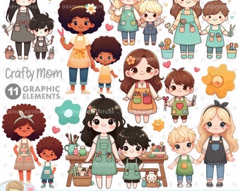 Mother's Day, Clipart, Mom Clipart, Crafty Boy, Doll Clipart, Doll Graphics, Craft, Craft Clipart, Handmade, Cute Mom, Png, Family, Images