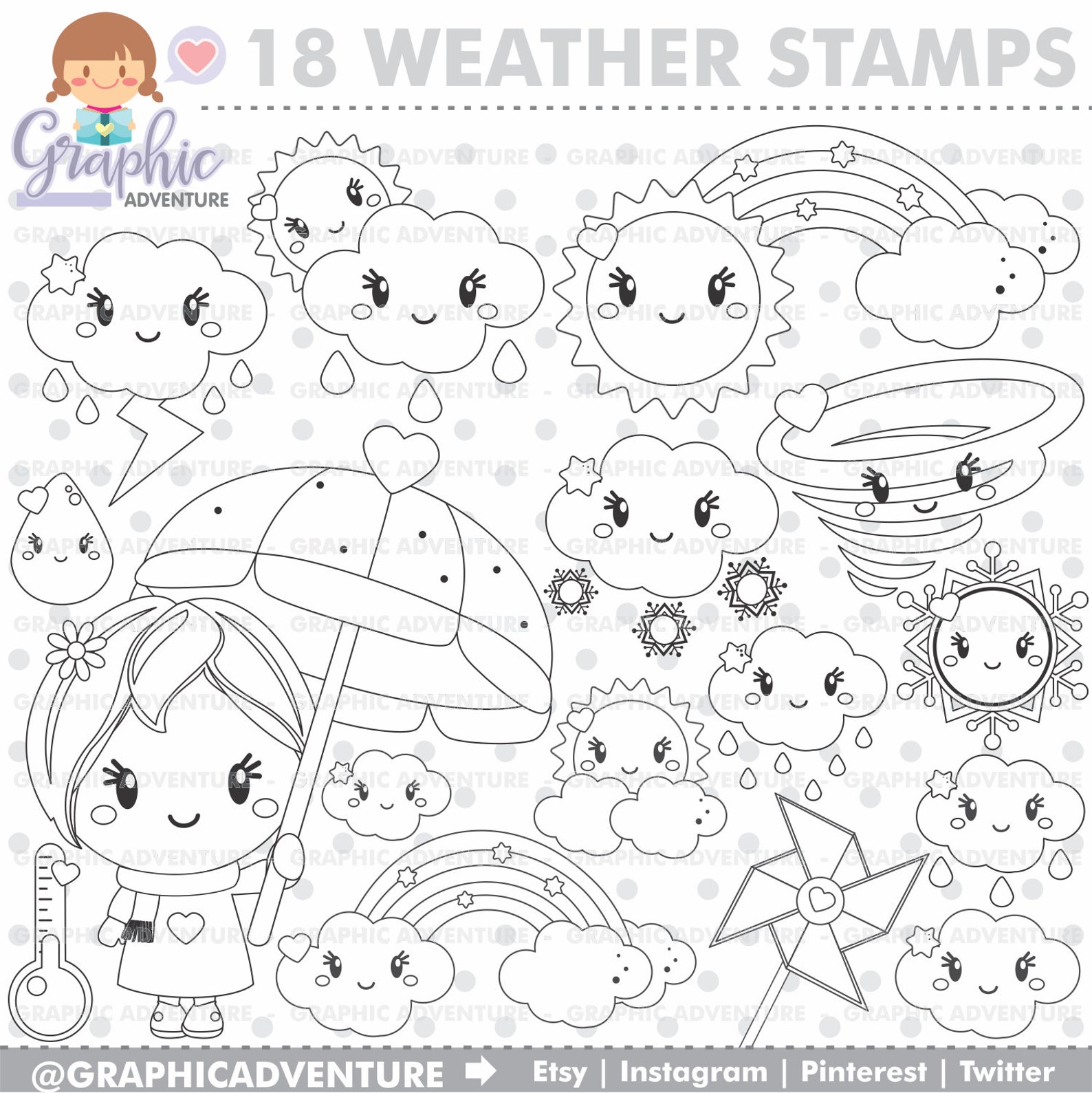 Weather Stamps Rainbow Stamps Sun Stamps COMMERCIAL USE Etsy
