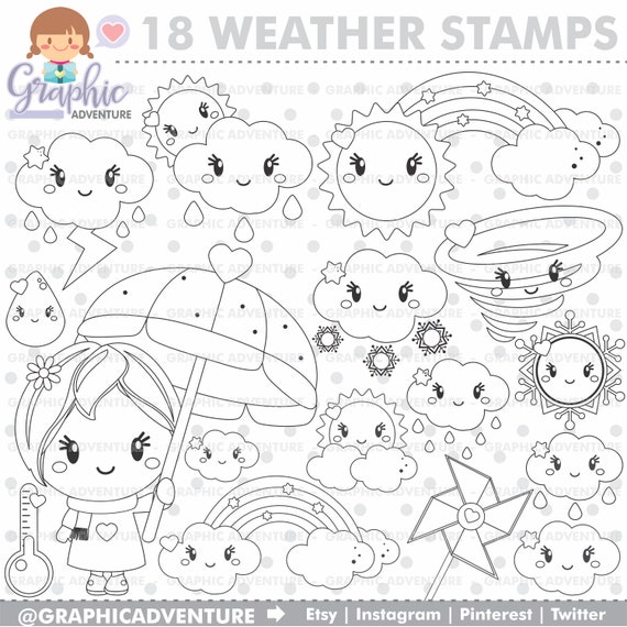 Weather Stamps Rainbow Stamps Sun Stamps COMMERCIAL USE Etsy