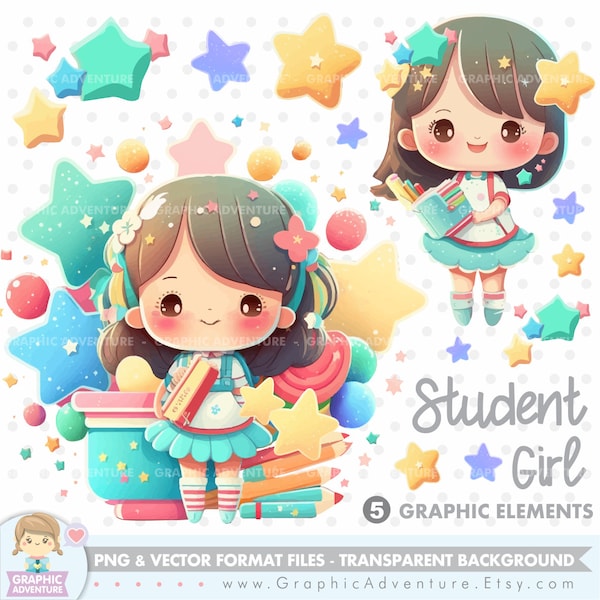 Student Girl Clipart, School Girl Clipart, Girl Clipart, Back to School Clipart, Cute Girl Clipart, School Kid, Student Clipart, School