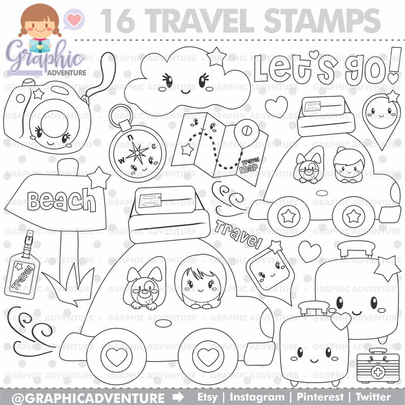 Travel Stamps Travel Coloring Page Tourism Stamps - Etsy