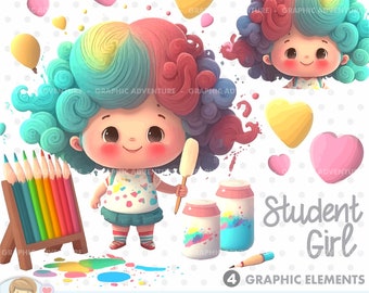 Student Girl Clipart, School Girl Clipart, Girl Clipart, Back to School Clipart, Cute Girl Clipart, School Kid, Student Clipart, School Cute