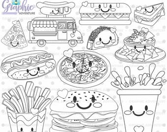 Food Stamps, Fast Food Stamps, Digi Stamp, Digital Stamps, Food Coloring Page, COMMERCIAL USE, Food Digistamp, Food Clipart, Stamp