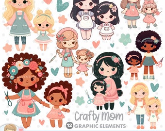 Mother's Day, Clipart, Mom Clipart, Crafty Girl, Clipart, Doll Clipart, Doll Graphics, Craft, Craft Clipart, Handmade, Cute Mom, Png, Family