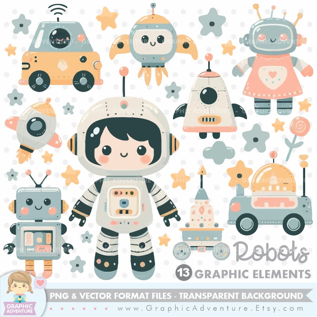 Robot Clipart, Toy Robot, Toy Clipart, Robot Party, Children Clipart ...