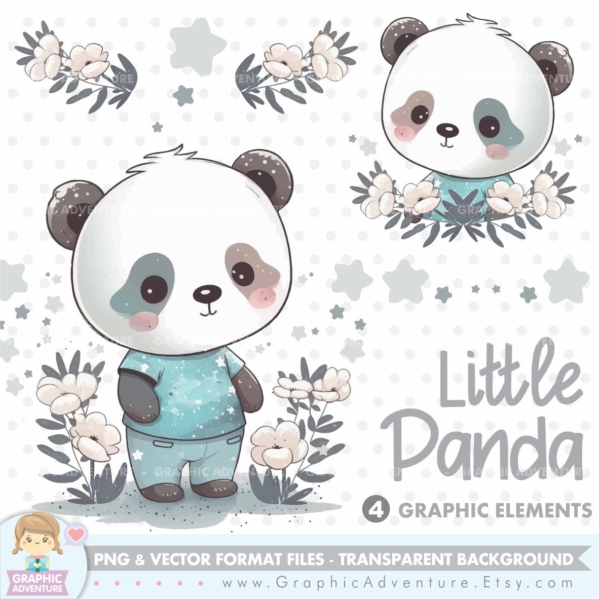 Cute Pandas Clip Art, Panda Clip Art, Panda Clipart, Cute Panda Clipart,  Kawaii Panda, Kawaii Clipart - pnd01