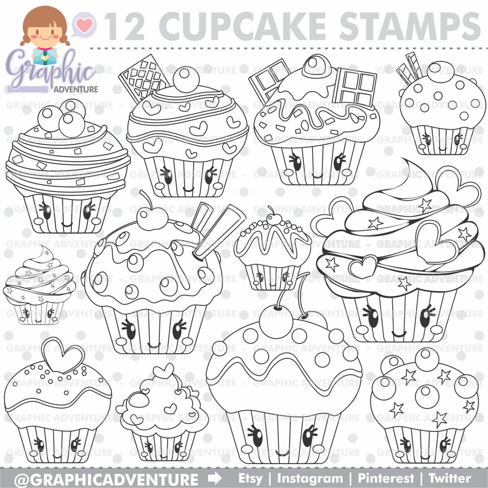 Cupcake Stamps Sweet Stamps COMMERCIAL USE Digi Stamp Etsy