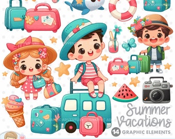 Summer Clipart, Vacations Clipart, Travel Clipart, Summer Party, Watermelon Clipart, Family Travel, Family Clipart, Png, Summer Graphics