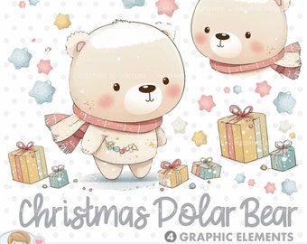 Polar Bear, Clipart, Graphics, Christmas Clipart, Winter Clipart, Christmas Party, Snow Clipart, Bear Clipart, White Bear, Little Bear, Png