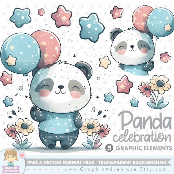 Panda Clipart, Birhtday Clipart, Celebration Clipart, Panda Graphics, Birthday Clip Art, Baby Panda Clipart, Happy Birthday, Celebration