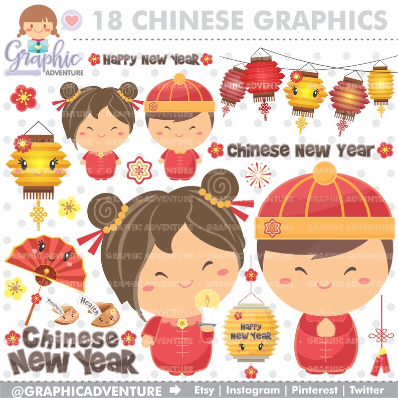 Chinese New Year Clipart Chinese New Year Graphics Chinese | Etsy