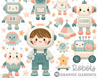 Robot Clipart, Toy Robot, Toy Clipart, Robot Party, Children Clipart, Children's Day, Robot Graphics, Png, Vector, Printable, Digital, Cute