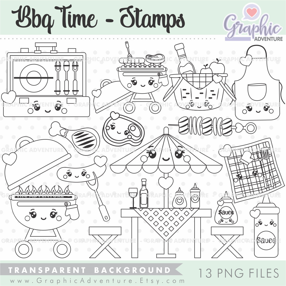 Bbq Stamp, Summer Stamps, Coloring Pages, COMMERCIAL USE, Digi Stamp, Digital Image, Party Digistamp, bbq Coloring Page, Barbecue Stamp