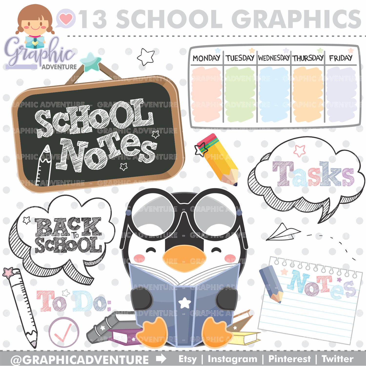 School Clipart School Graphics Back to School Clipart | Etsy