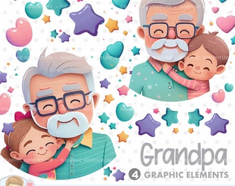 Grandpa Clipart, Grandfather Clipart, Family Clipart, Daddy Clipart, Father's Day Clipart, Father and Baby Clipart, Father Vector, Grandpa