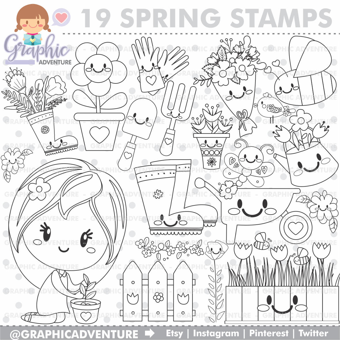 Spring Stamps COMMERCIAL USE Garden Stamp Flower Stamp Etsy