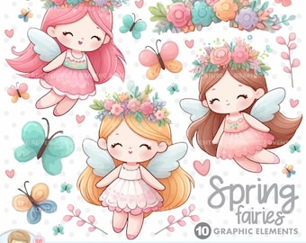 Fairy Clipart, Fairy Graphics, Spring Clipart, Spring Graphic, Clipart, Fairytale Clipart, Spring Fairy, Pink Fairy, Cute Fairy, Butterfly