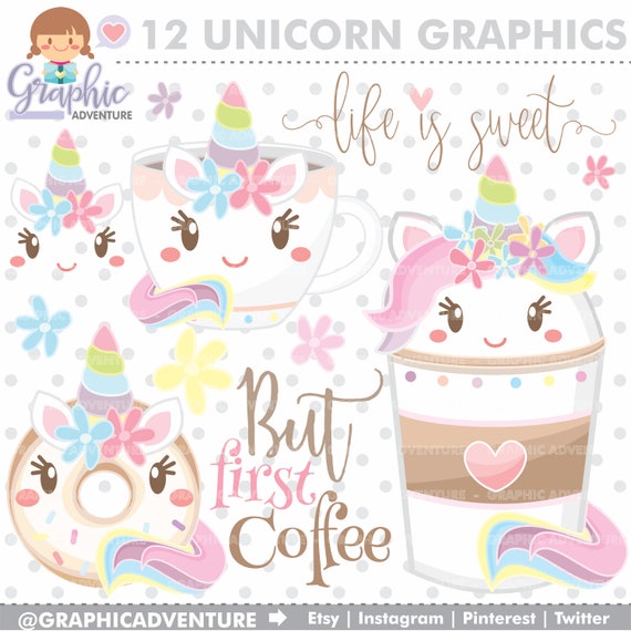 Coffee Clipart Unicorn Clip Art Coffee Graphics Commercial Etsy