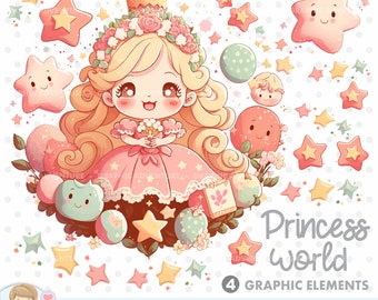 Princess Clipart, Princess Vector, Princess Graphics, Little Princess Clipart, Cute Princess Clipart, Stars Clipart, Princess Images, Star