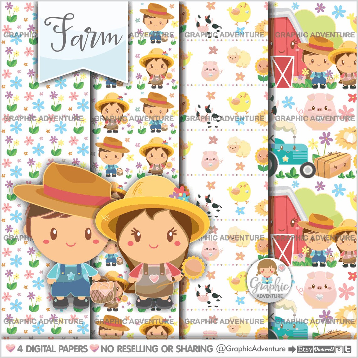 Farm Digital Paper Farm Pattern Farmer Paper COMMERCIAL | Etsy