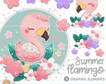 Flamingo Clipart, Summer Clipart, Flamingo Clip Art, Flamingo Party, Bird Clipart, Tropical Clipart, Flamingo Illustration, Summer Flamingo