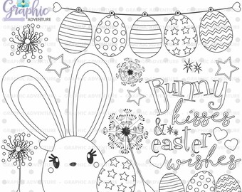 Easter Stamps, Bunny Stamps, Easter Coloring Page, COMMERCIAL USE, Digital Stamp, Rabbit Stamps, Spring Digistamp, Spring Clipart