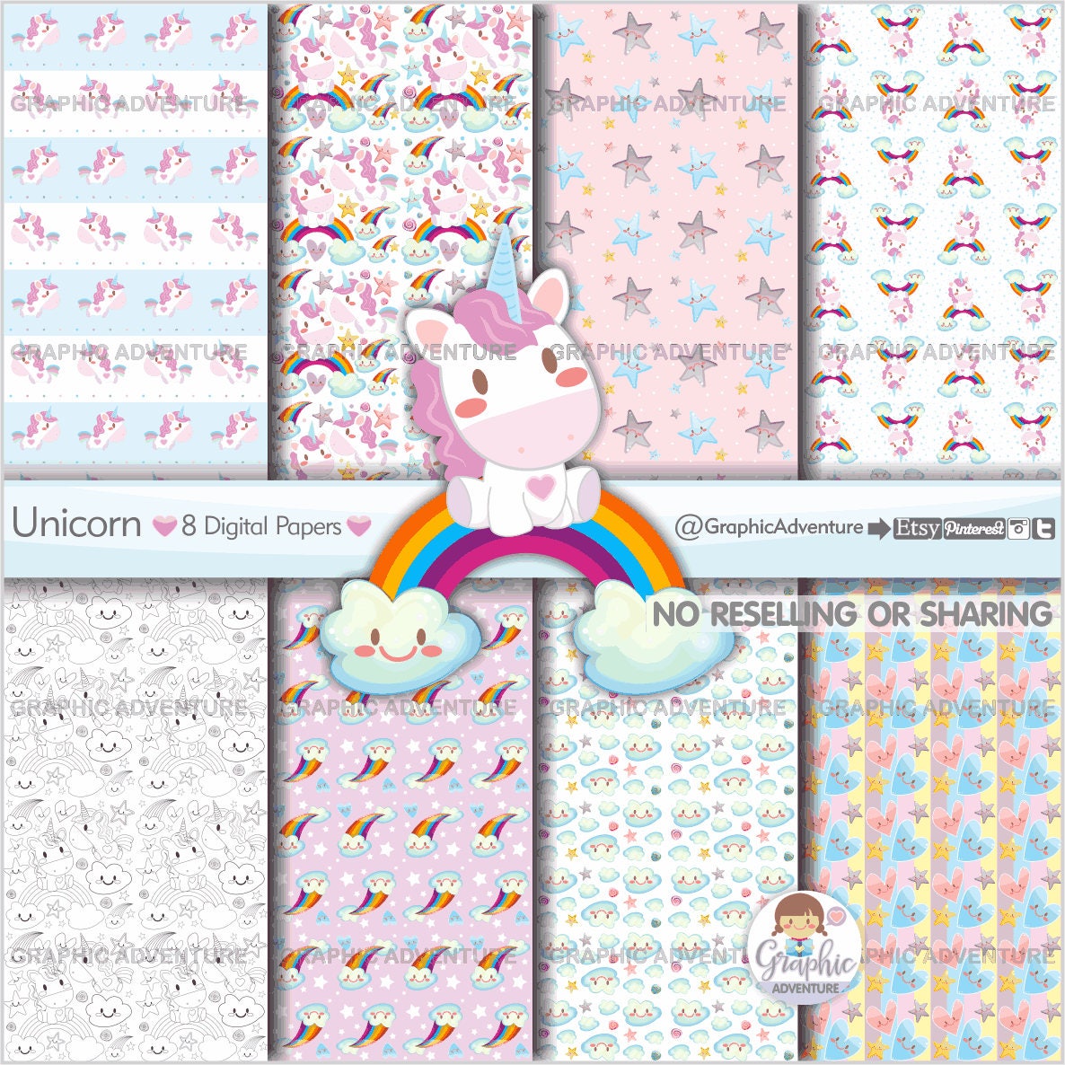 unicorn digital paper unicorn pattern commercial use etsy