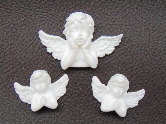 set of 3 resin cherubs mini angel scrapbook embellishments etsy