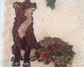 Rug Hooking Pattern, ‘A Foxy Tail’ PAPER PATTERN, Gridded Tracing Fabric Pattern, Primitive Rug Hooking, Punch Needle, Animal, Flowers